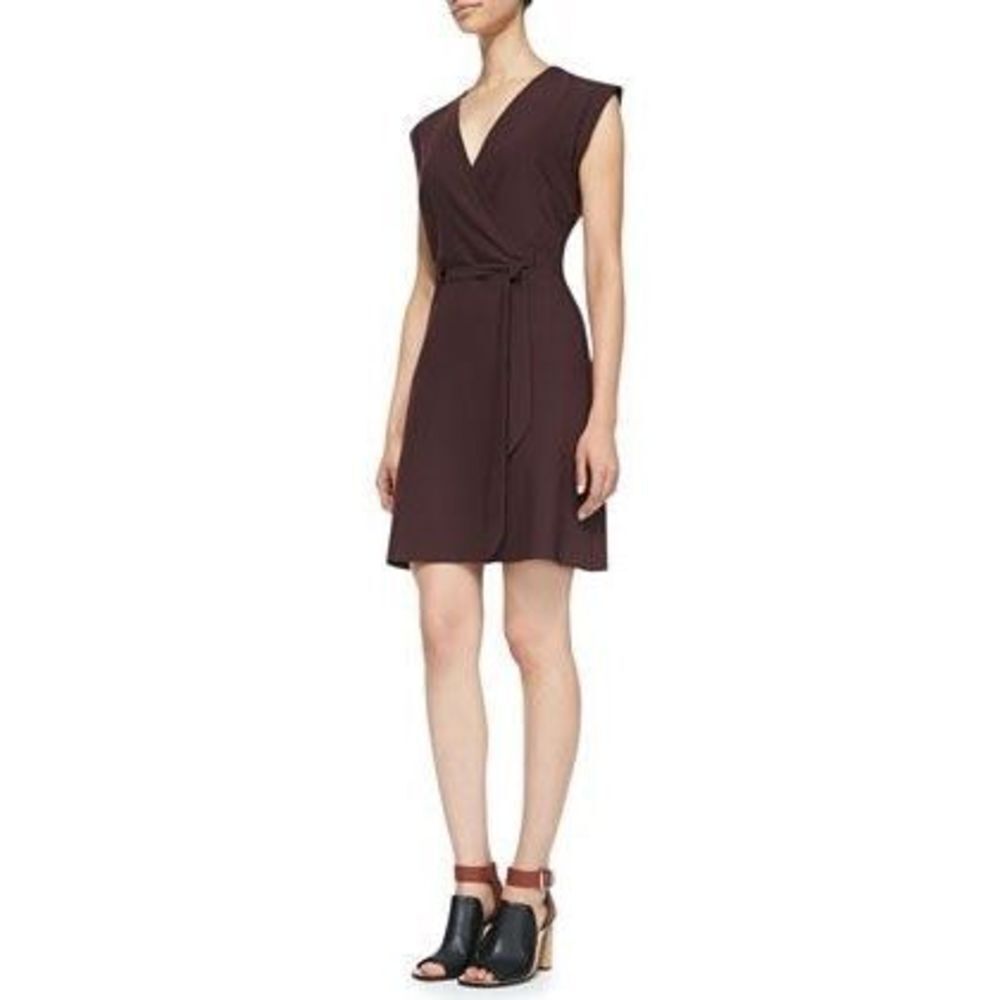 Theory Pavita Women's Wrap-Front Sleeveless Belted Jersey Dress Brown Size 6